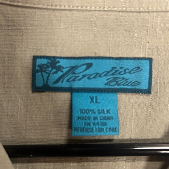 Paradise Blue Men's XL 100% Silk Hawaiian Shirt Palm Trees Olive & Ivory - Picture 7 of 10